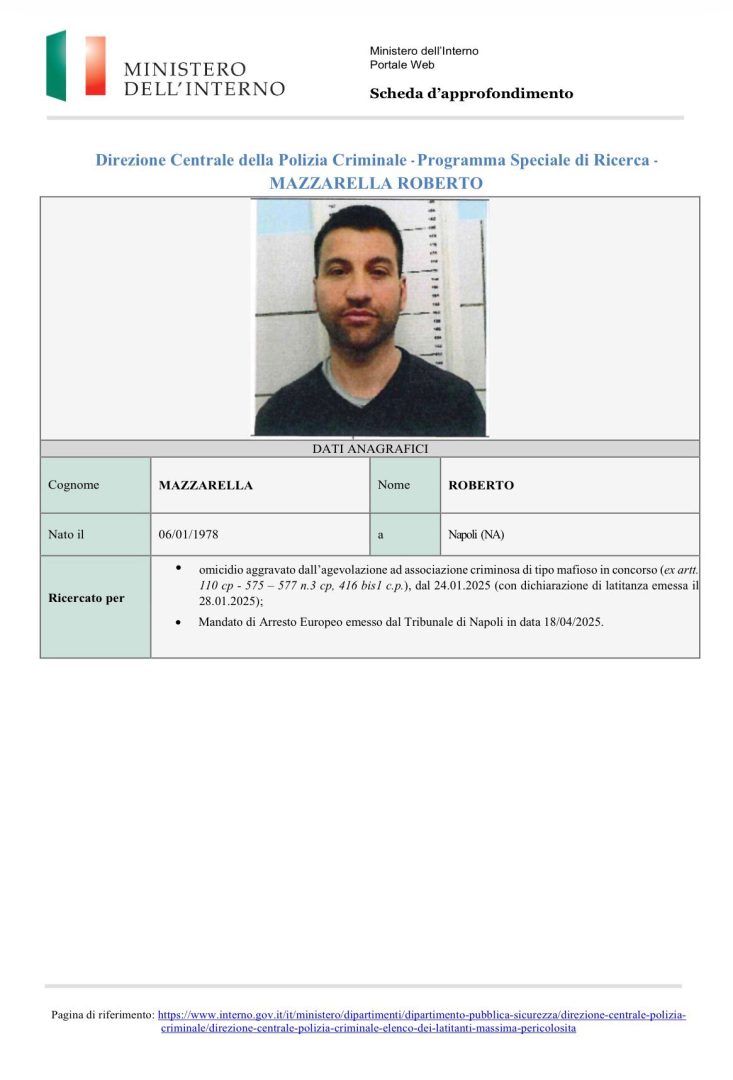 Arrestato il boss di camorra Roberto Mazzarella, era nell’elenco dei latitanti più pericolosi 2 Mazzarella scheda